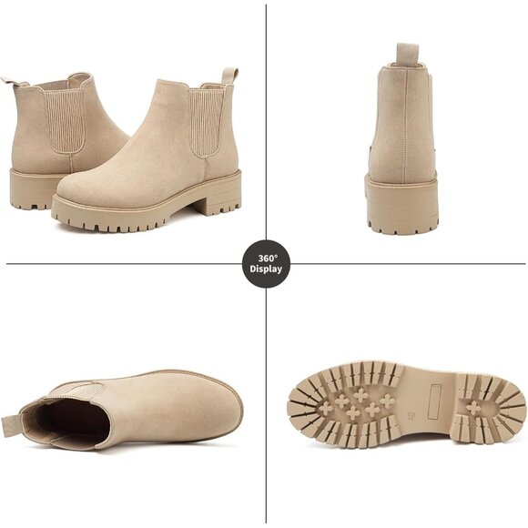 Girls Apricot Pull-On Fall Chelsea Boots Water-Resistant PU Ankle Heel Boots - Picture 4 of 7